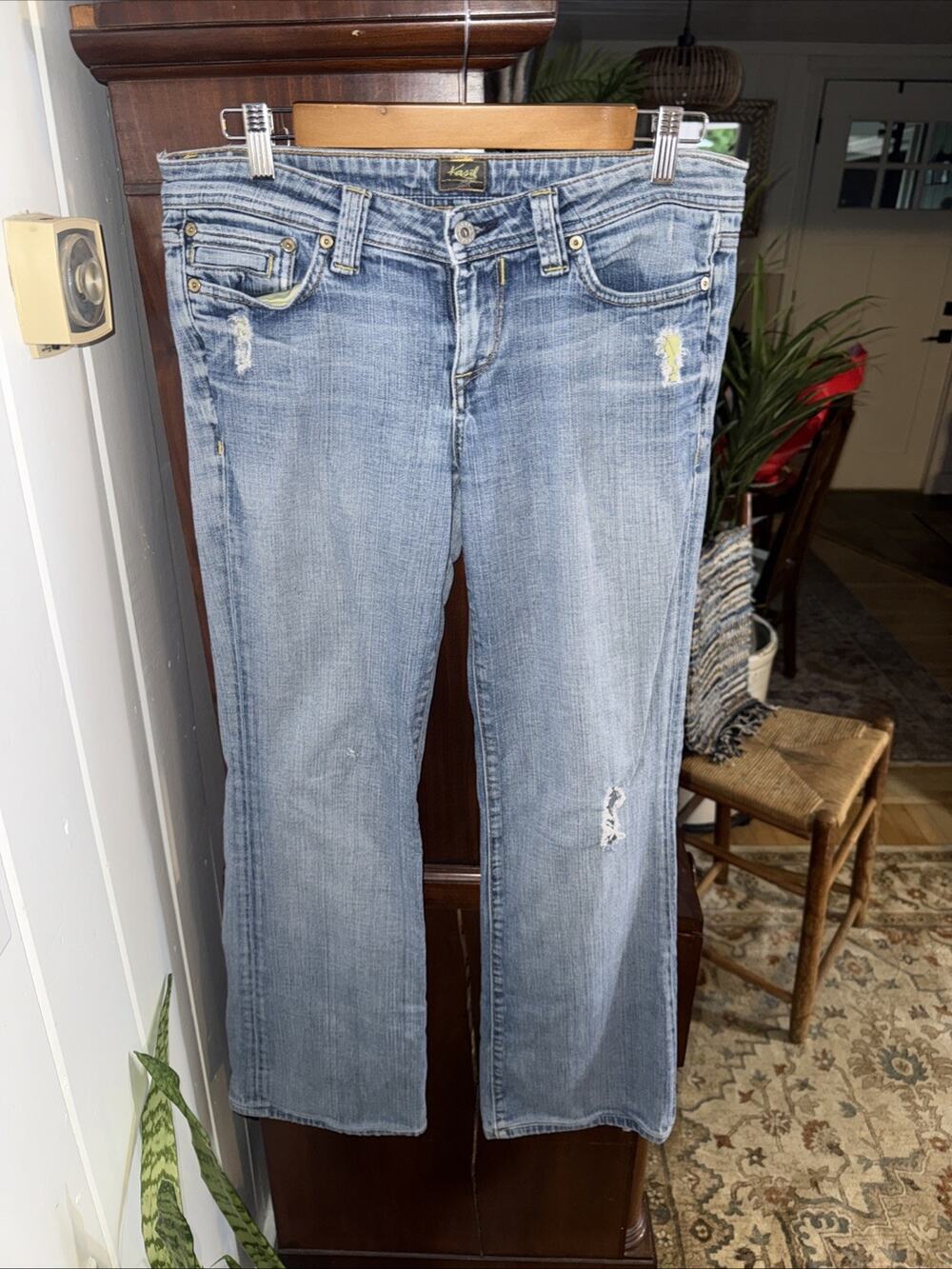 VTG Kasil Jeans USA Distressed Devoted Bootcut Light Blue Denim Low Rise Y2K